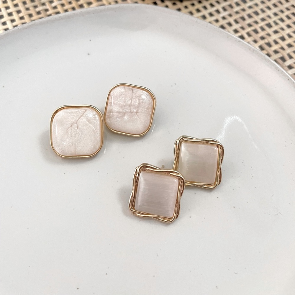 Buy 1 get 1 50% off Brand New Transparent Opal Gold Color Square Stud Earrings